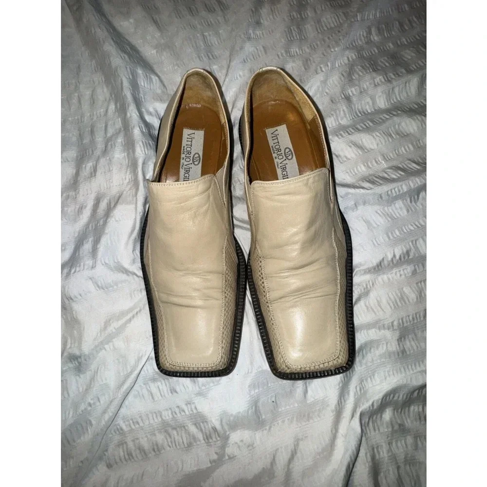 Vittorio Virgili Shoes Made in Italy Square Toe Loafers Off White Sz 11